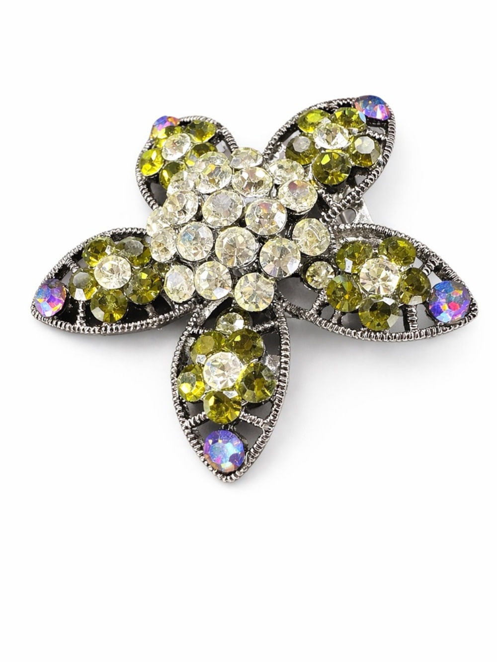 Vintage Olive & Clear Crystal Flower Brooch - Women's Jewelry
